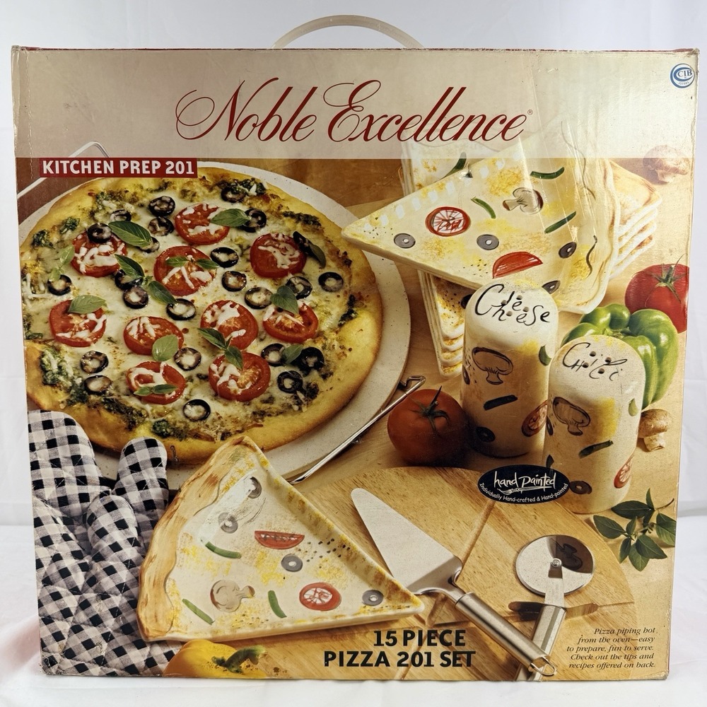 Noble Excellence PIZZA 201 Hand Painted Five Pizza Shaped Plates Two Shakers